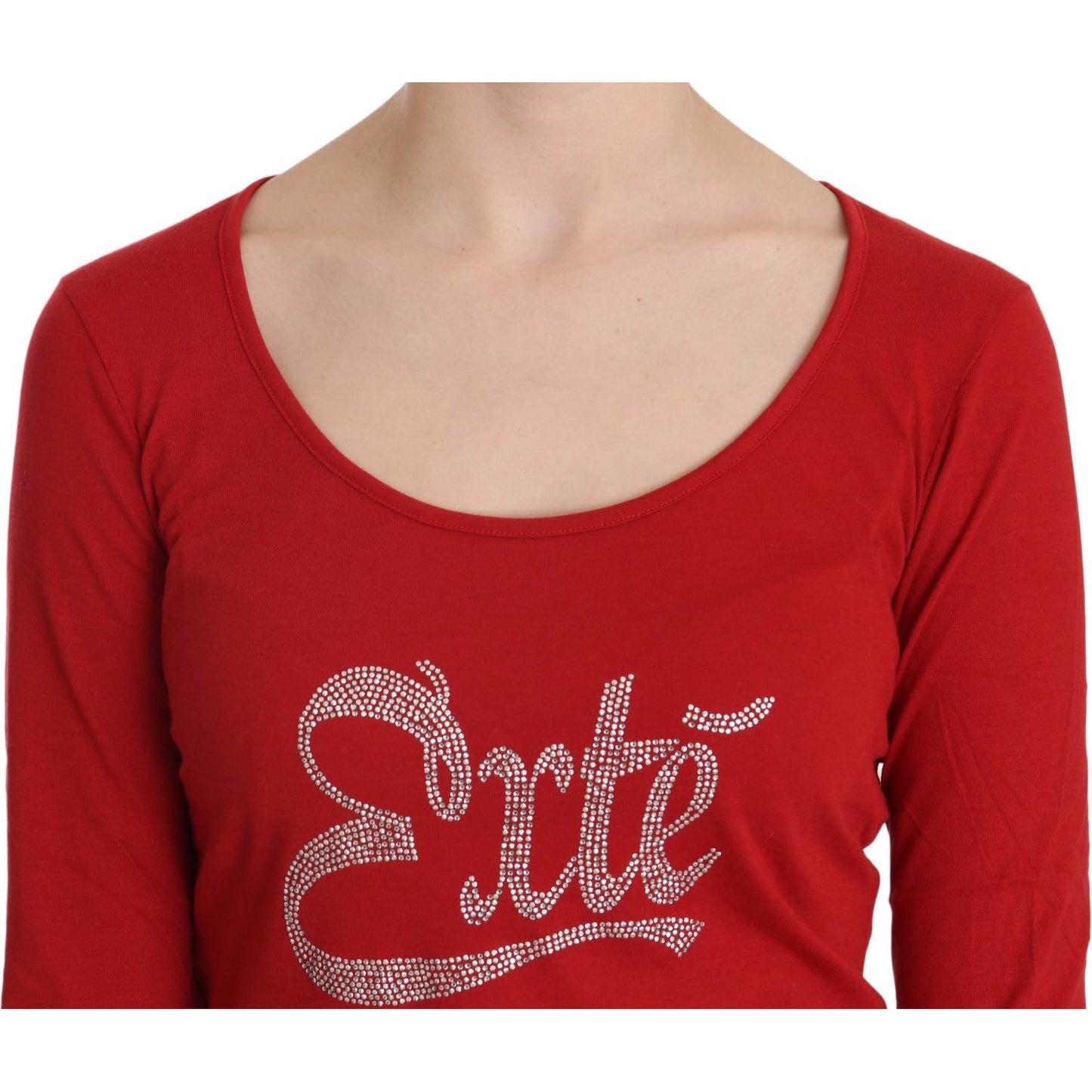 Exte Red Crystal Embellished Long Sleeve Blouse Exte