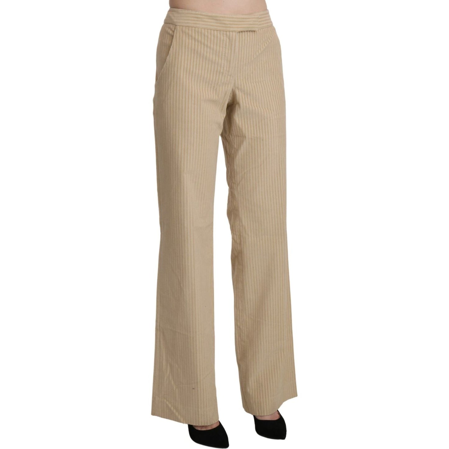 Ermanno Scervino Beige High Waist Flared Wide Leg Trouser Pants Ermanno Scervino