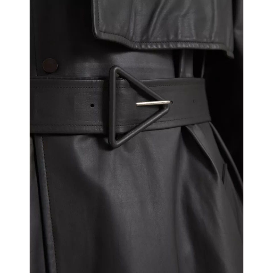 Bottega Veneta Black Leather Men Waterproof Trenchcoat Jacket