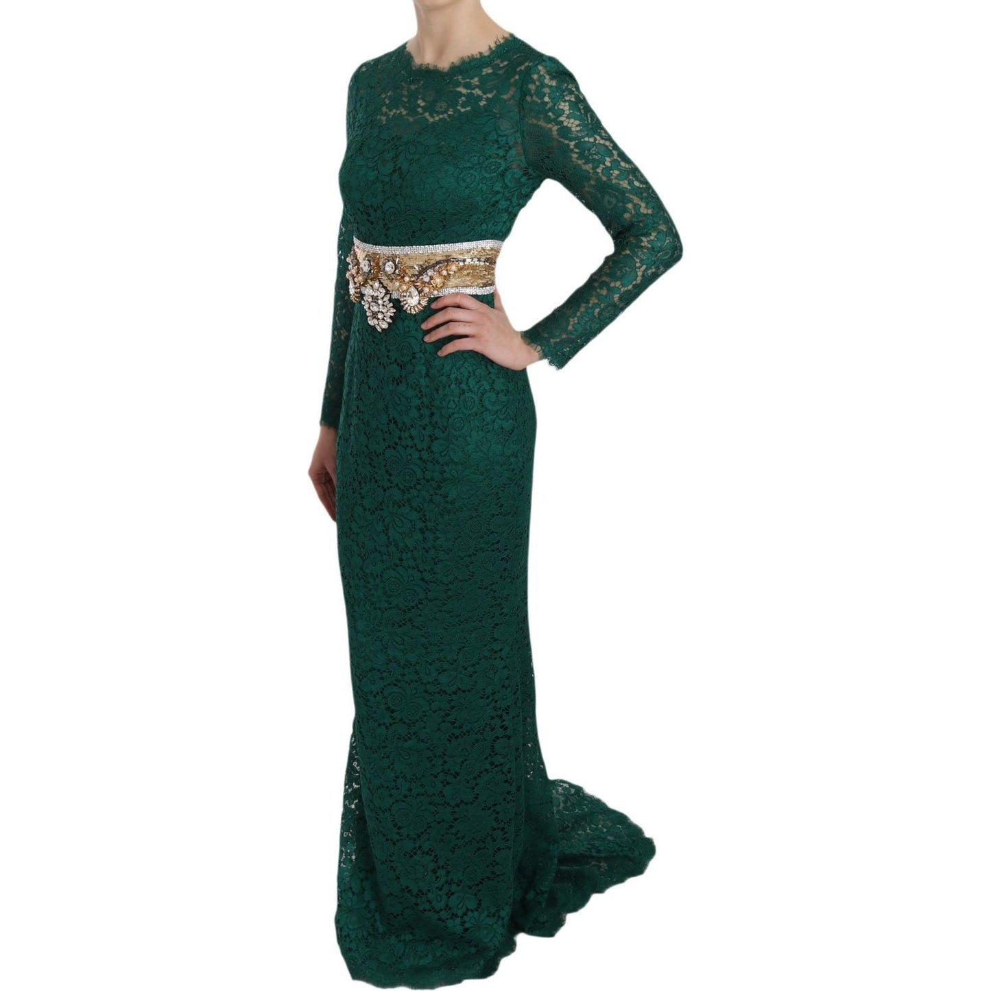 Dolce & Gabbana Emerald Elegance Long Sleeve Floor-Length Dress Dolce & Gabbana