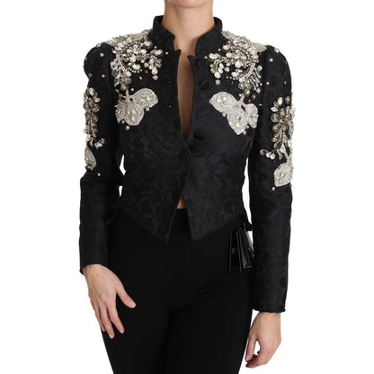 Dolce & Gabbana Black Jacquard Crystal Floral Jacket 1728,28% Silk,47% PL,67345645728,Black,Blazers - Suits & Blazers - Clothing,Clothing,Coats - Jackets & Coats - Clothing,Dolce & Gabbana,IT38|XS,Jackets & Coats - Clothing,Jackets & Coats - Women - Cloth