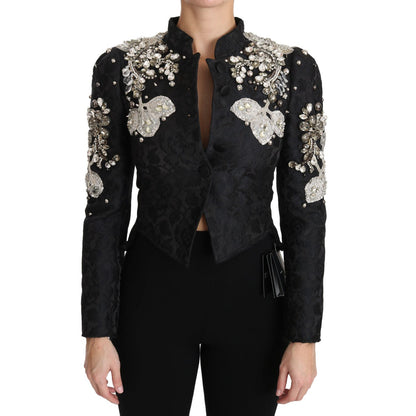 Dolce & Gabbana Black Jacquard Crystal Floral Jacket 1728,28% Silk,47% PL,67345645728,Black,Blazers - Suits & Blazers - Clothing,Clothing,Coats - Jackets & Coats - Clothing,Dolce & Gabbana,IT38|XS,Jackets & Coats - Clothing,Jackets & Coats - Women - Cloth