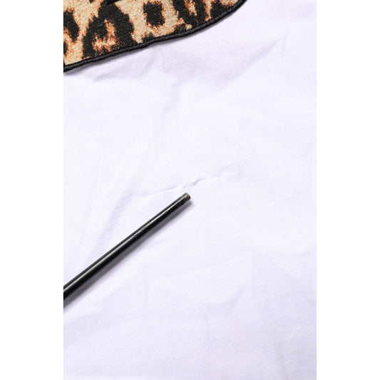 Dolce & Gabbana White Leopard Print DG Logo MenCotton T-shirt