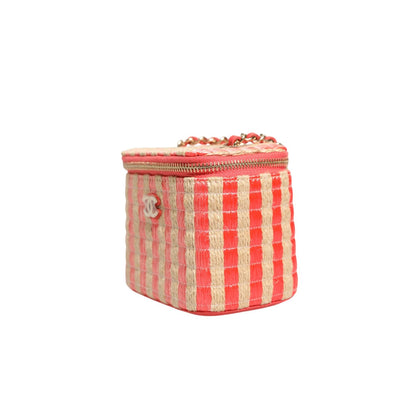 Chanel Raffia Jute Striped Mini Vanity Case