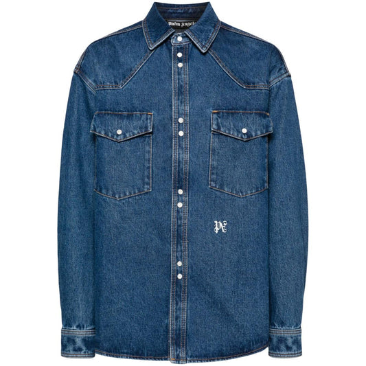 Palm Angels Shirts Blue Shirts Palm Angels Dark Slate Gray
