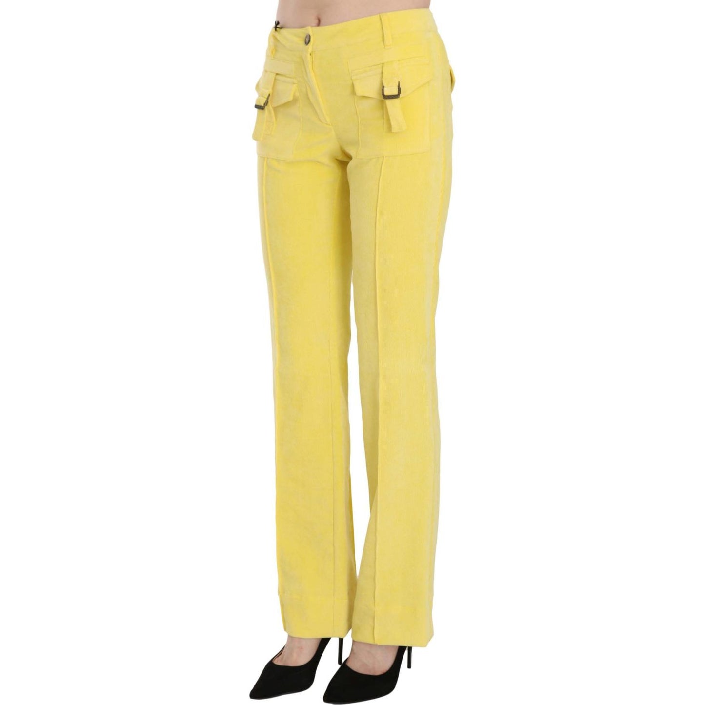 Just Cavalli Chic Yellow Corduroy Mid Waist Pants Just Cavalli