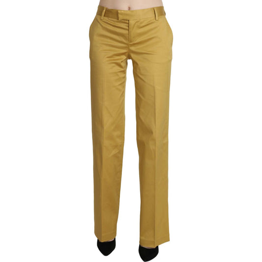 Mustard Mid Waist Tailored Cotton Pants