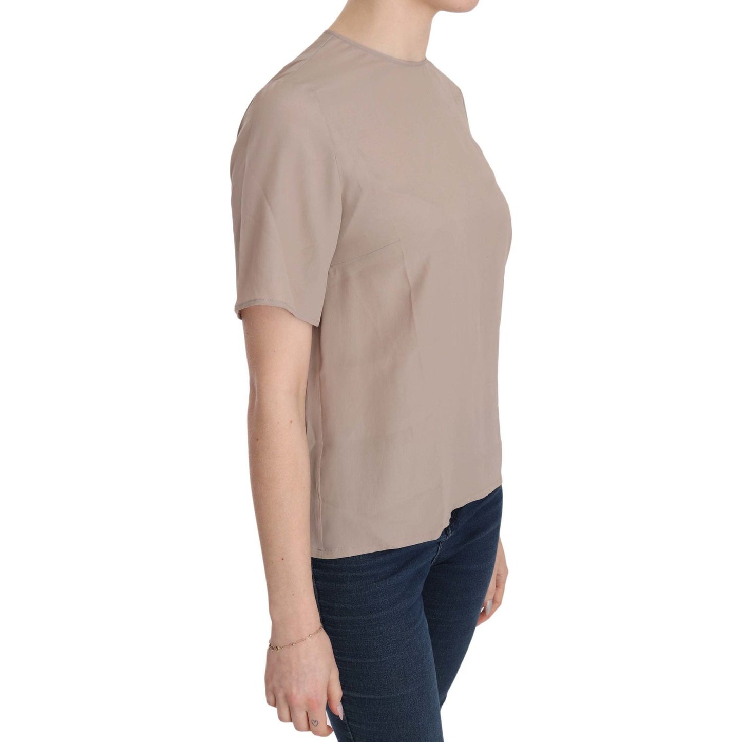 Dolce & Gabbana Elegant Beige Silk Blend Crew Neck Blouse Dolce & Gabbana