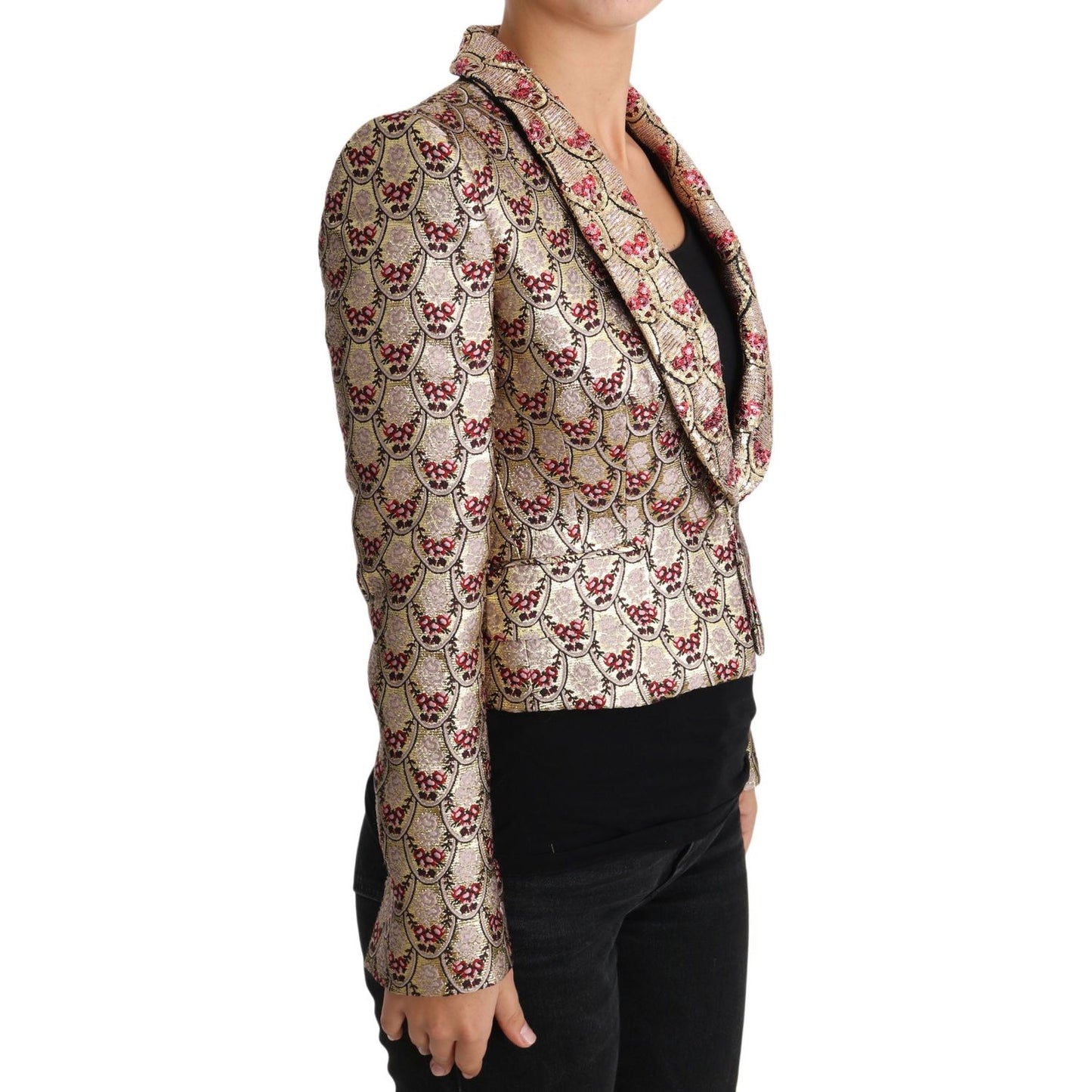 Dolce & Gabbana Glittering Gold Floral Sequined Blazer Jacket Coats & Jackets Dolce & Gabbana