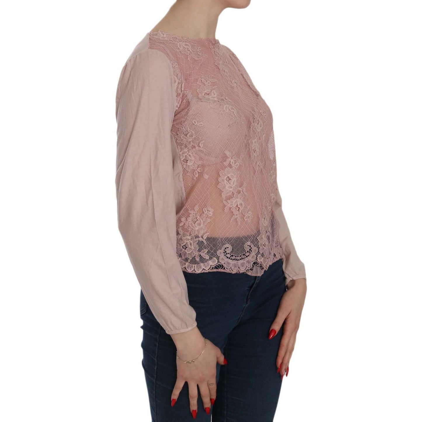 PINK MEMORIES Elegant Pink Lace Boat Neck Blouse PINK MEMORIES