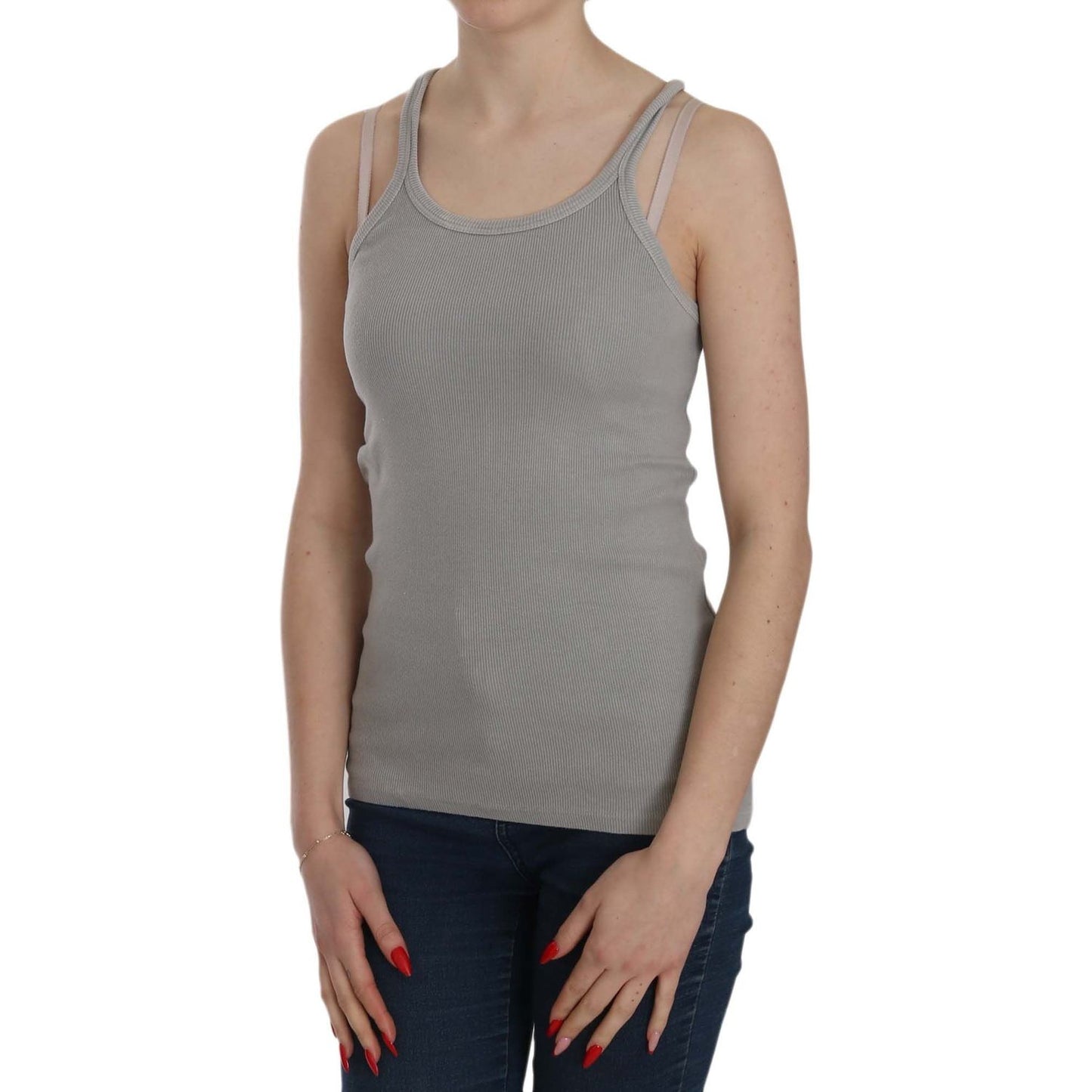 PINK MEMORIES Elegant Sleeveless Grey Cotton Blouse PINK MEMORIES