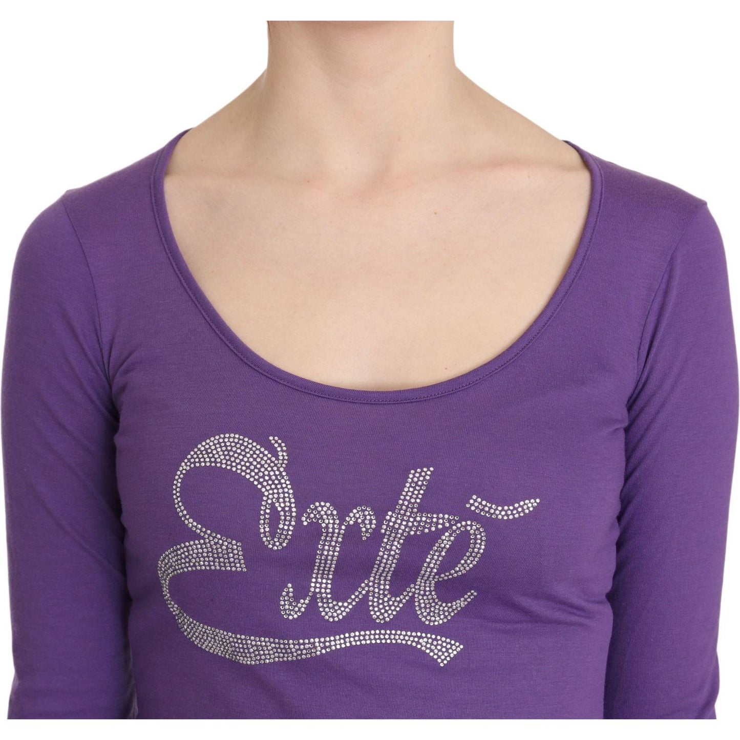 Purple Exte Crystal Embellished Long Sleeve Top Blouse Exte