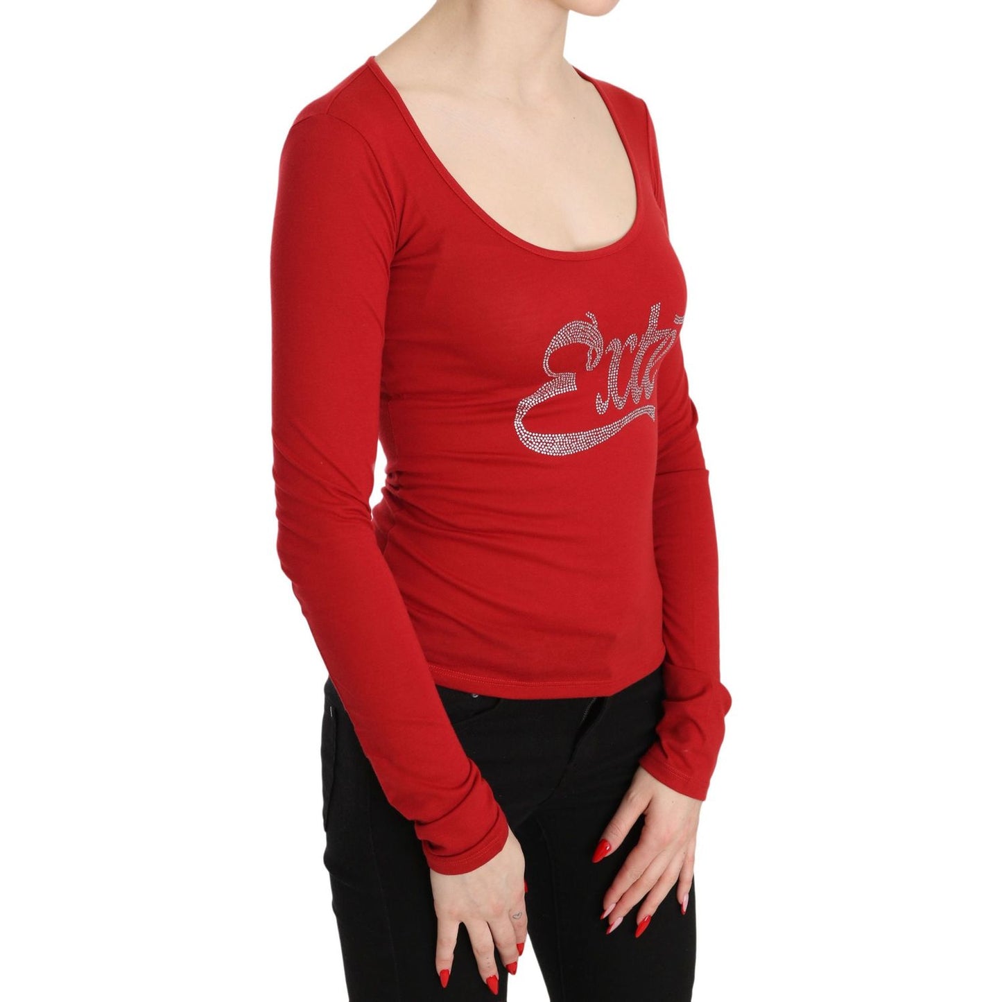 Red Exte Crystal Embellished Long Sleeve Top Blouse Exte