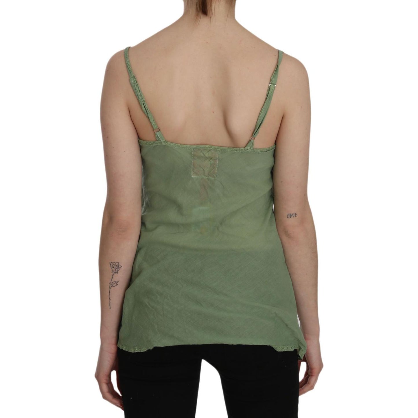 PINK MEMORIES Green Silk Spaghetti Strap Tank Top Blouse