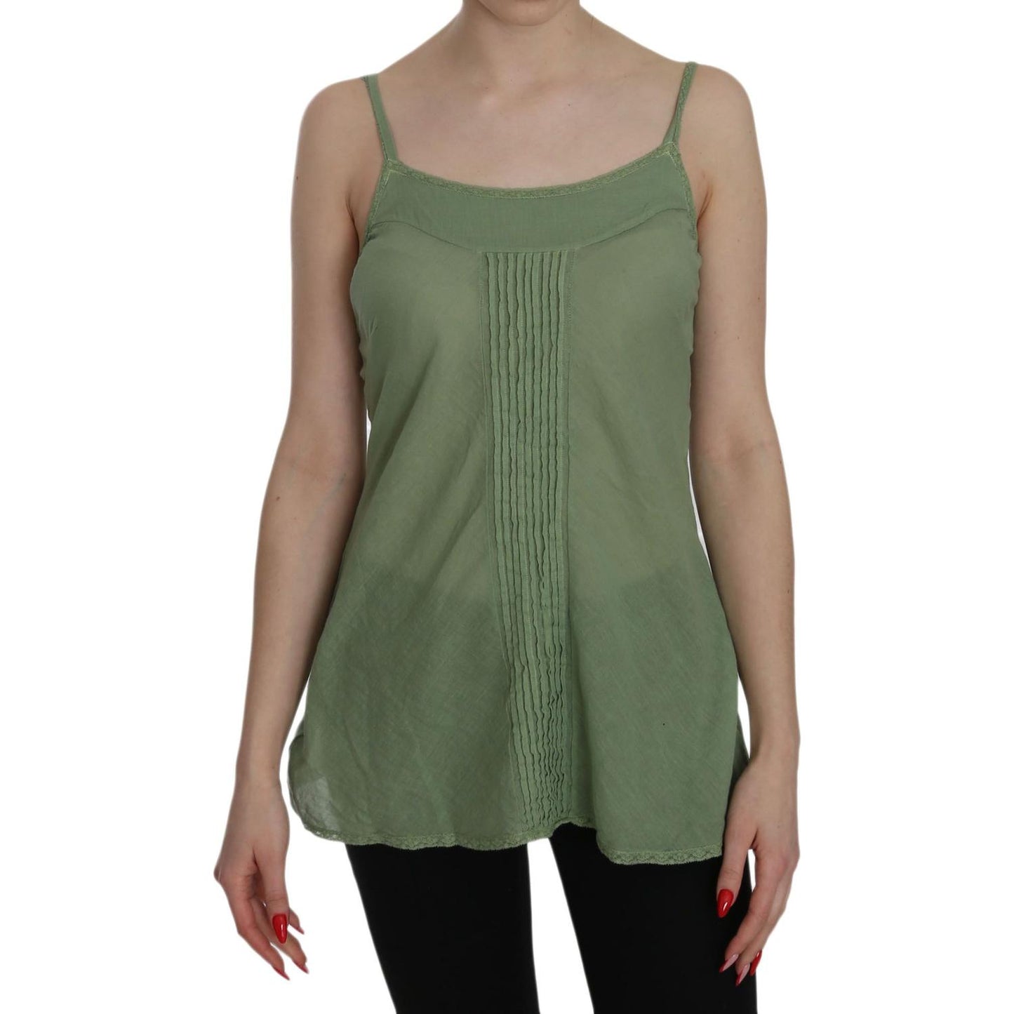 PINK MEMORIES Green Silk Spaghetti Strap Tank Top Blouse