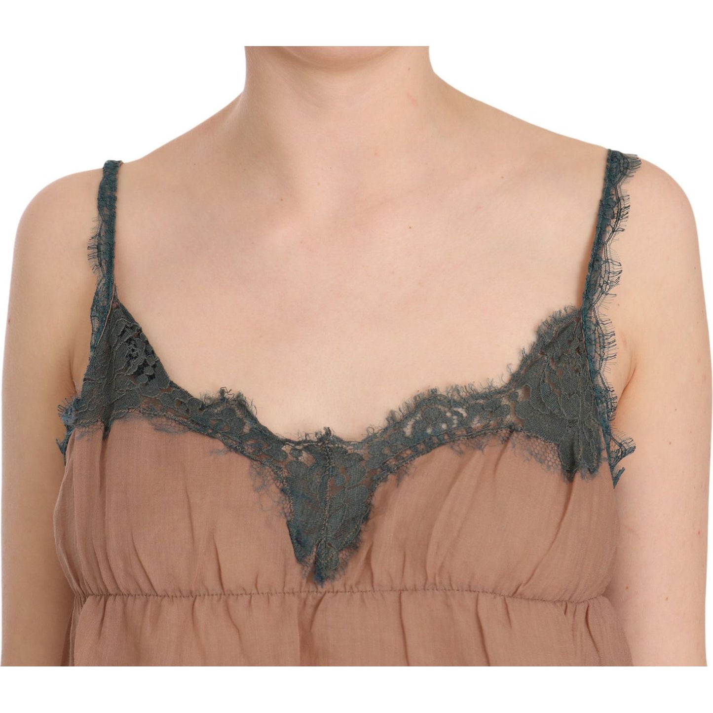 PINK MEMORIES Brown Lace Spaghetti Strap Tank Top Blouse PINK MEMORIES