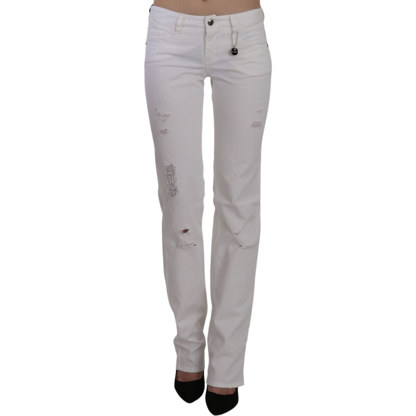 Costume National Chic White Slim Fit Cotton Jeans Costume National