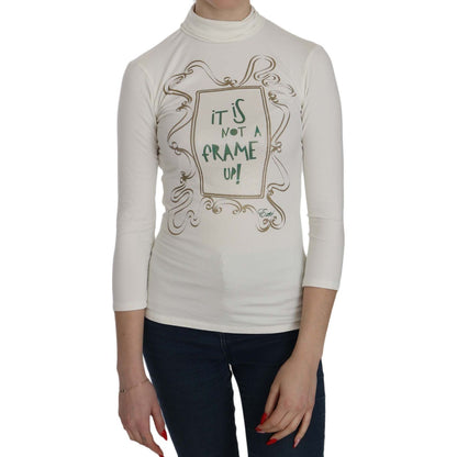 Exte White Printed Turtle Neck 3/4 Sleeve Top Cotton Blouse Exte