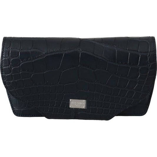 Elegant Blue Crocodile Leather Eyewear Pouch