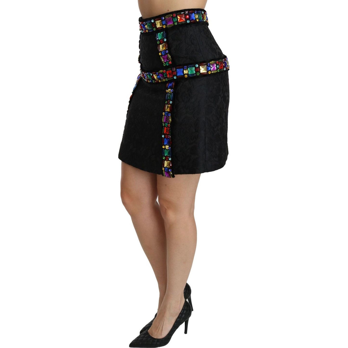 Dolce & Gabbana Elegant High-Waist Embellished Black Skirt Dolce & Gabbana