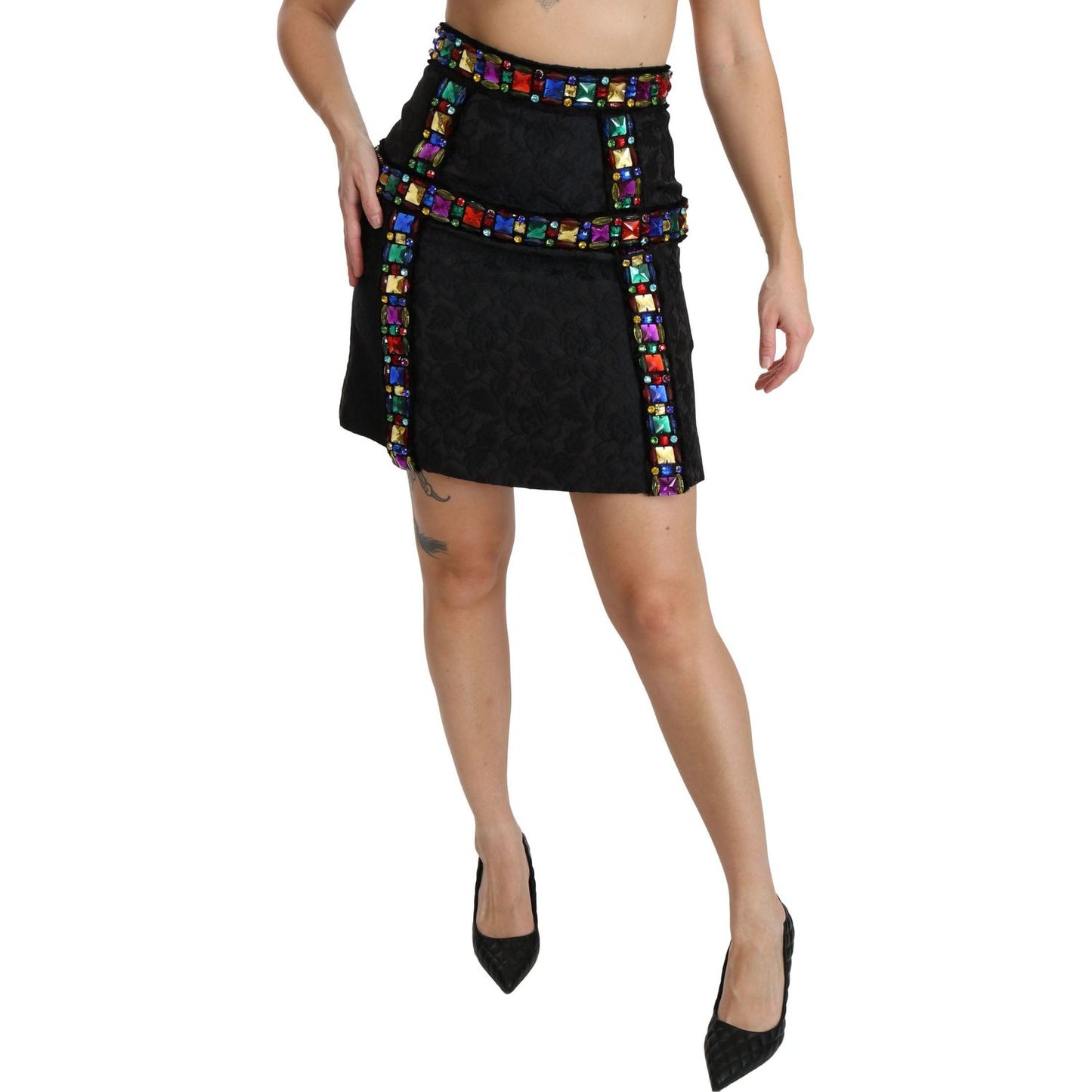 Dolce & Gabbana Elegant High-Waist Embellished Black Skirt Dolce & Gabbana