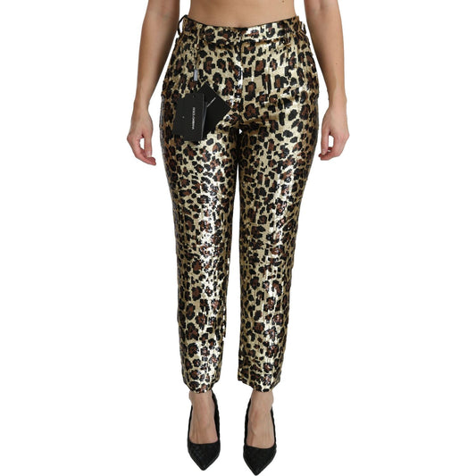 Chic High Waist Leopard Sequin Pants