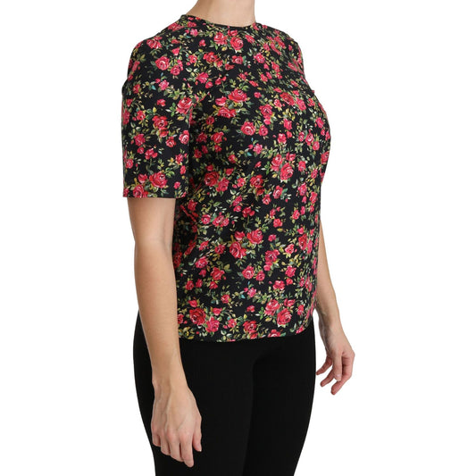 Dolce & Gabbana Elegant Black Floral Crew Neck Top Dolce & Gabbana