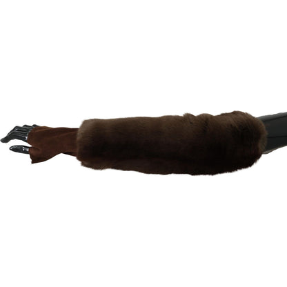 Dolce & Gabbana Brown Elbow Length Finger Less Fur Gloves