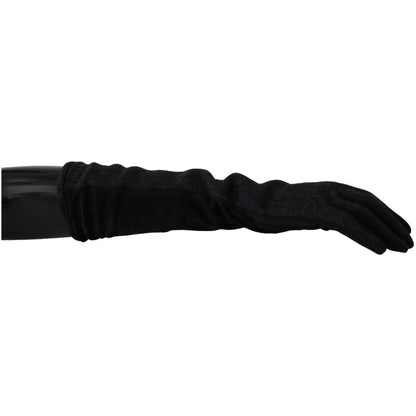 Dolce & Gabbana Black Gray Mid Arm Length Mittens Wool Gloves