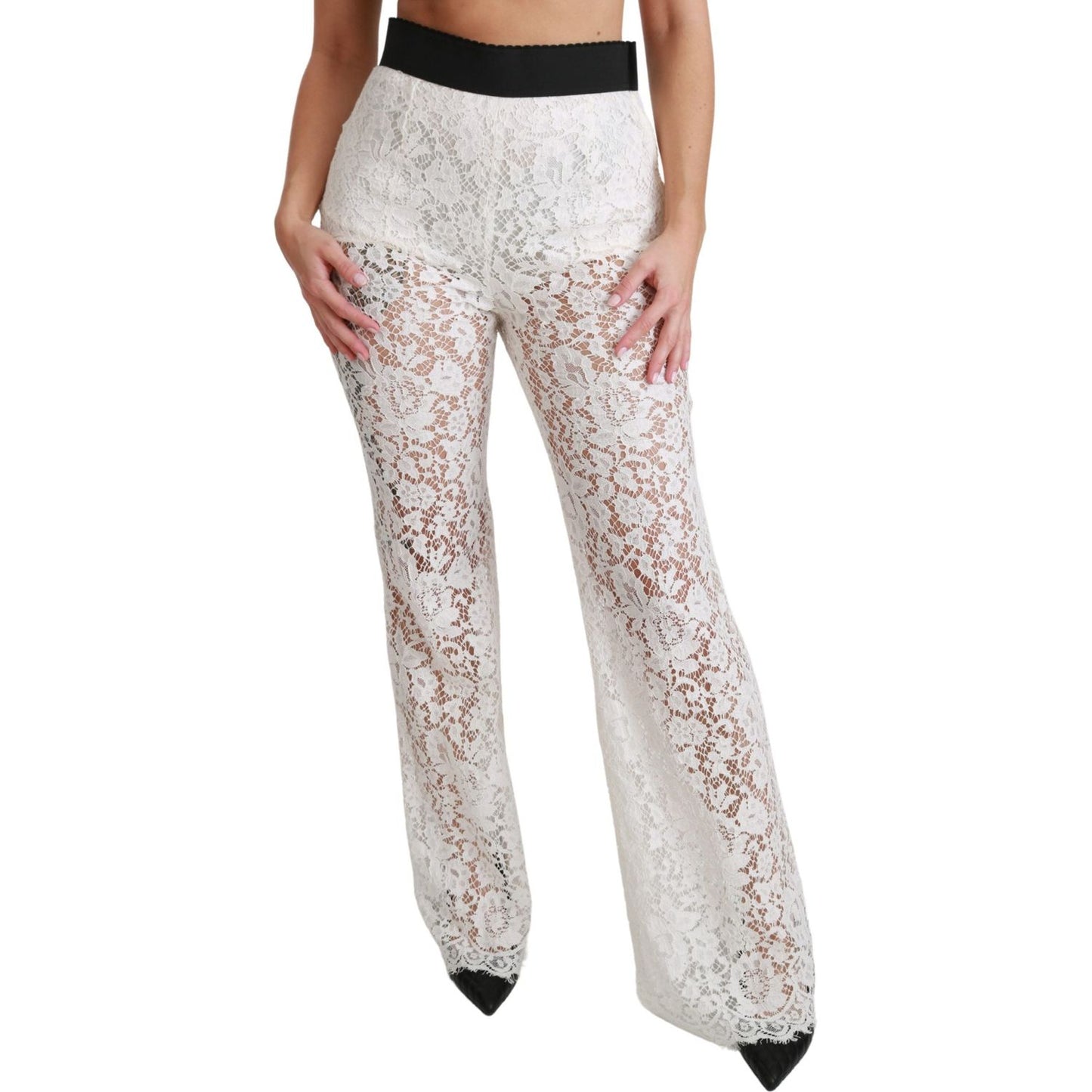 Elegant White Lace High Waist Pants