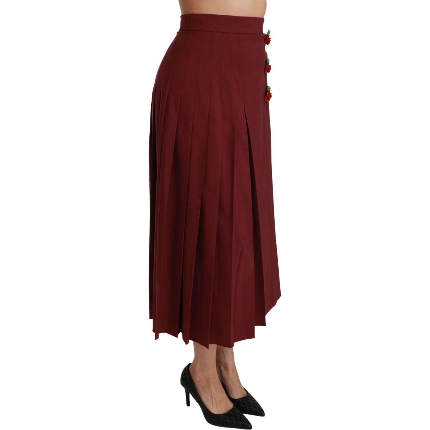 Dolce & Gabbana Red High Waist Pleated Maxi Wool Skirt