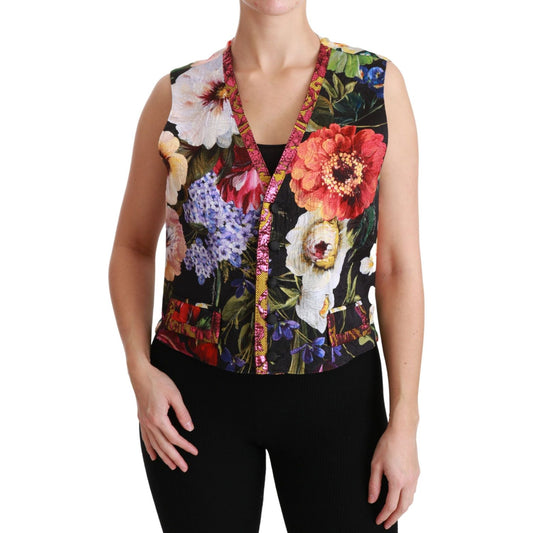 Dolce & Gabbana Multicolor Brocade Floral Sleeveless Vest Dolce & Gabbana