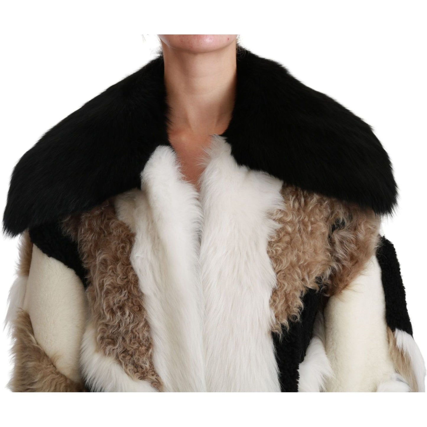 Dolce & Gabbana Elegant Multicolor Shearling Cape Coat Dolce & Gabbana