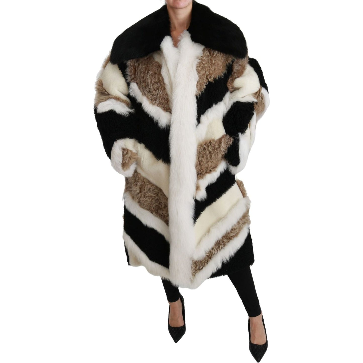 Dolce & Gabbana Elegant Multicolor Shearling Cape Coat Dolce & Gabbana