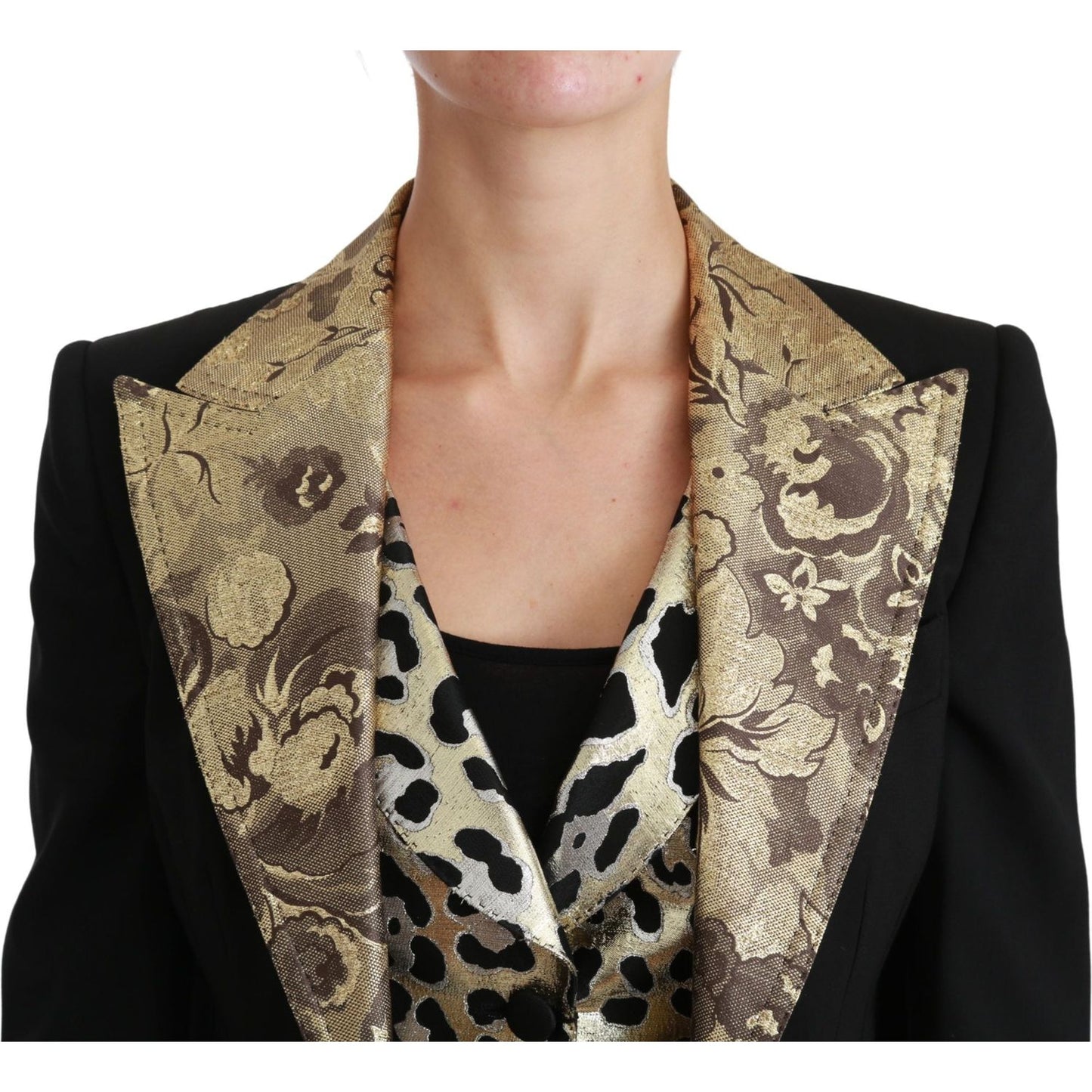 Dolce & Gabbana Opulent Black Gold Floral Jacket and Vest Ensemble Coats & Jackets Dolce & Gabbana