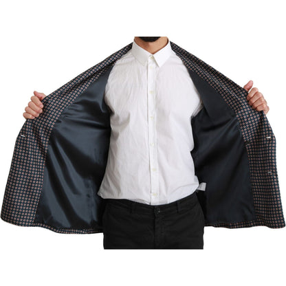 Dolce & Gabbana Navy Blue Patterned Double Breasted Coat Jacket