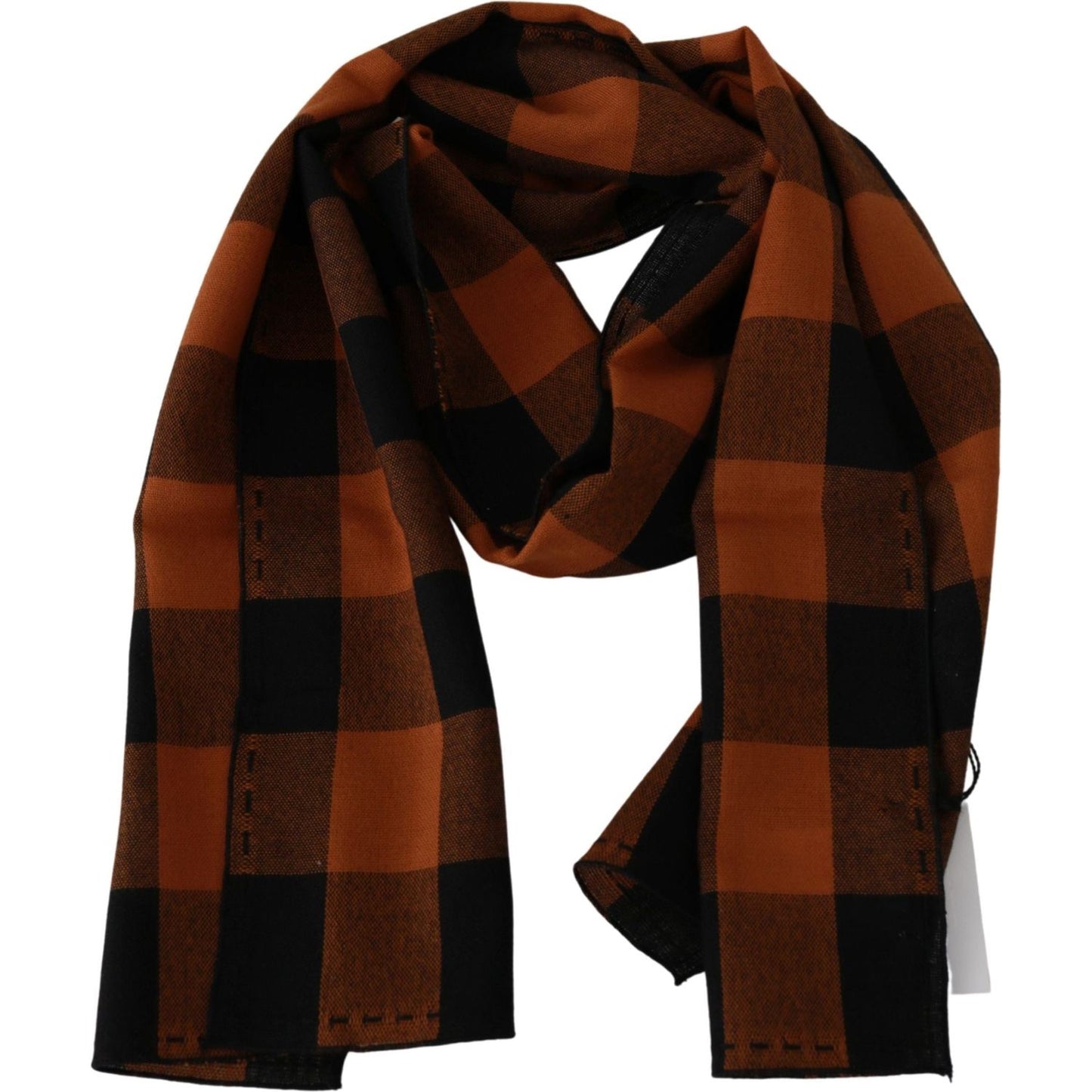 Costume National Chic Orange Check Wool Blend Scarf Costume National