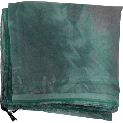 Costume National Green Silk Shawl Foulard Wrap Scarf