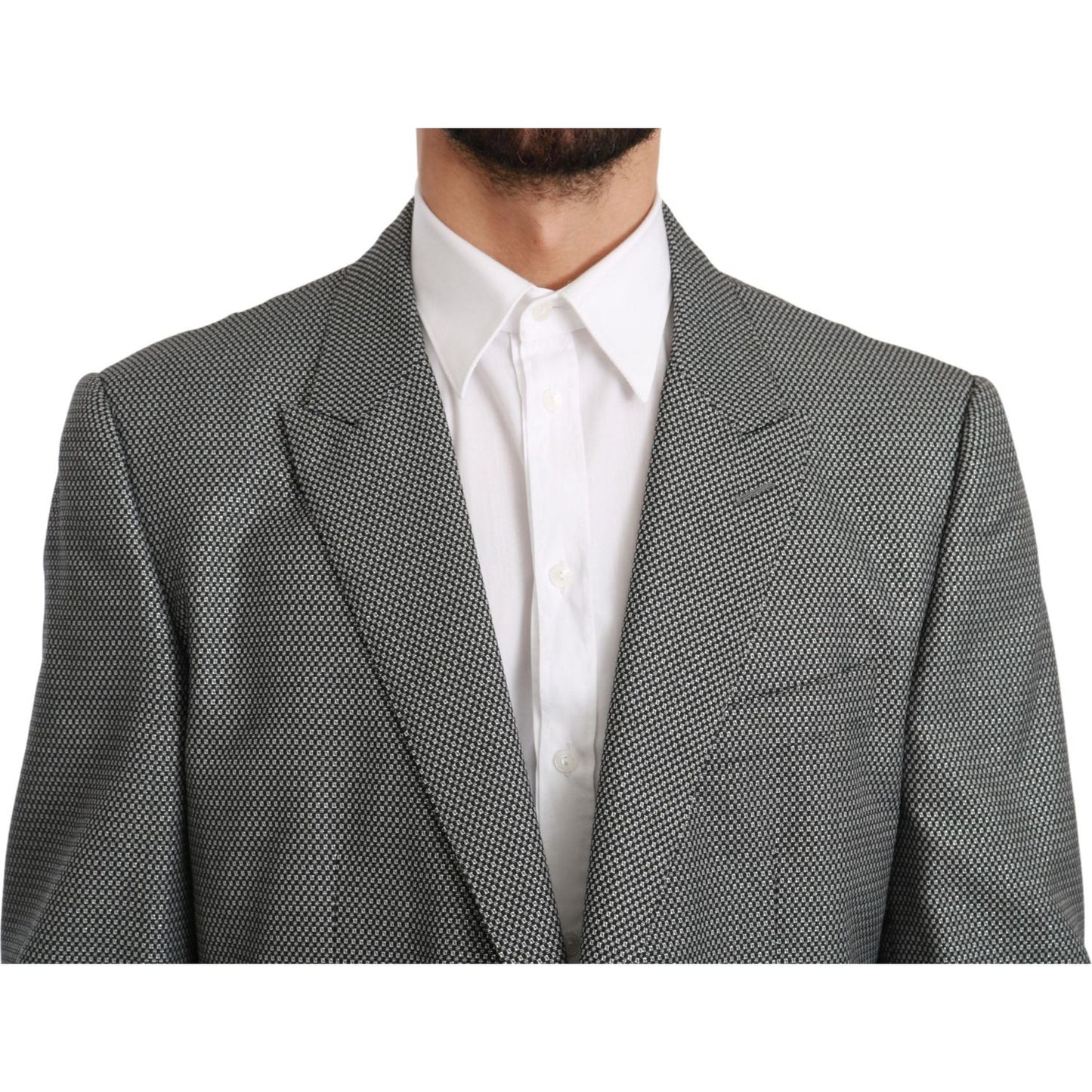 Dolce & Gabbana Elegant Gray Fantasy Pattern Slim Fit Blazer Dolce & Gabbana