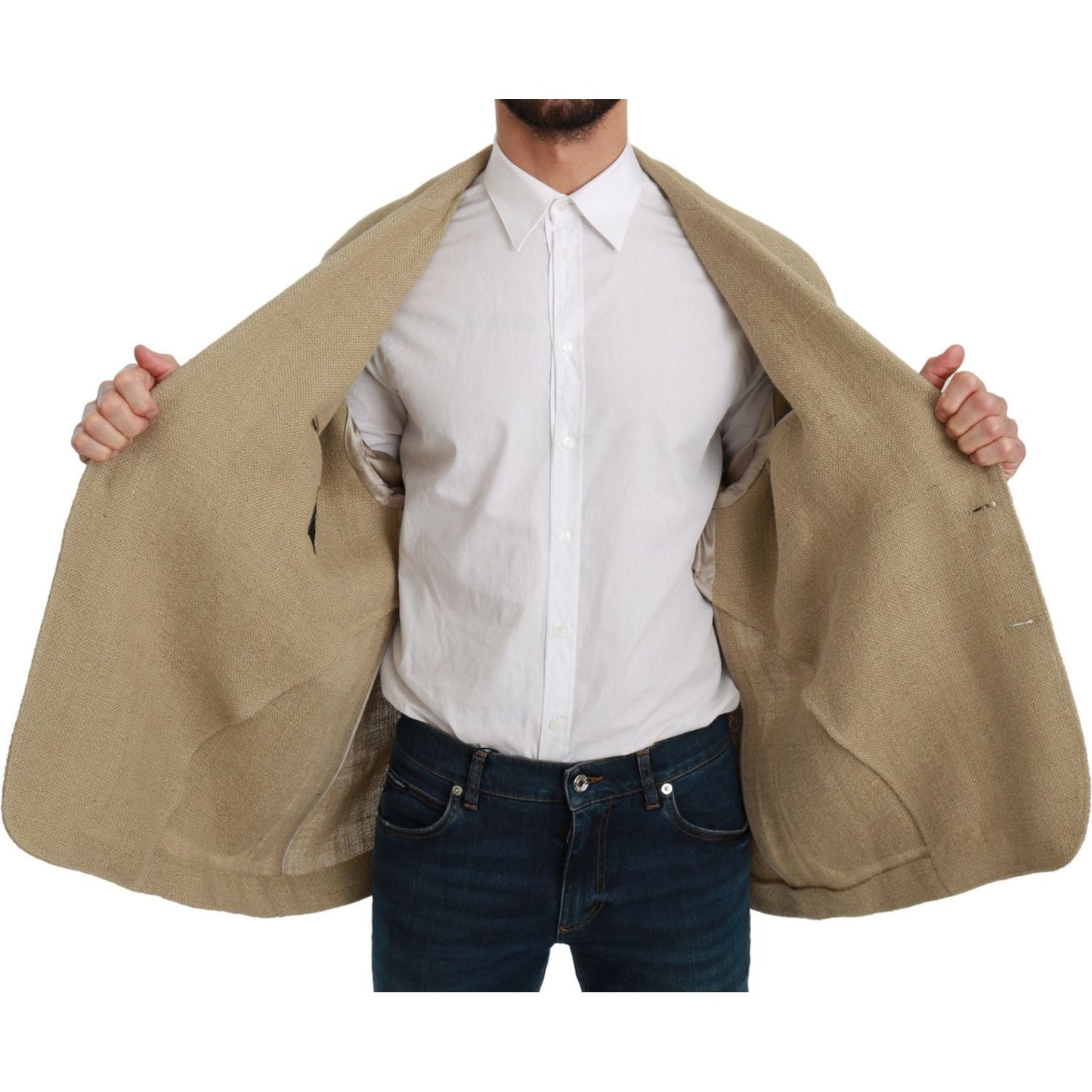 Dolce & Gabbana Chic Beige Jute Single-Breasted Blazer Dolce & Gabbana