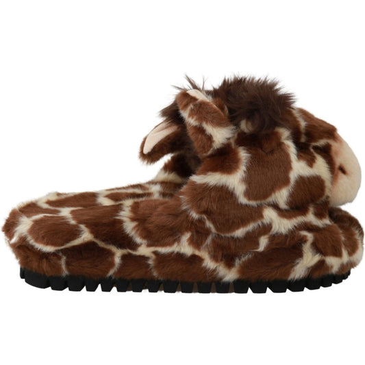 Dolce & Gabbana Brown Giraffe Slippers Flats Sandals Shoes 15% Polyester,1728,67345645728,Brown,Dolce & Gabbana,EU35/US4.5,Flat Shoes - Women - Shoes,Flats - Shoes,Material: 85% Acrylic,New with tags,Shoes,Slides - Flats - Shoes,Women,Women - Shoes