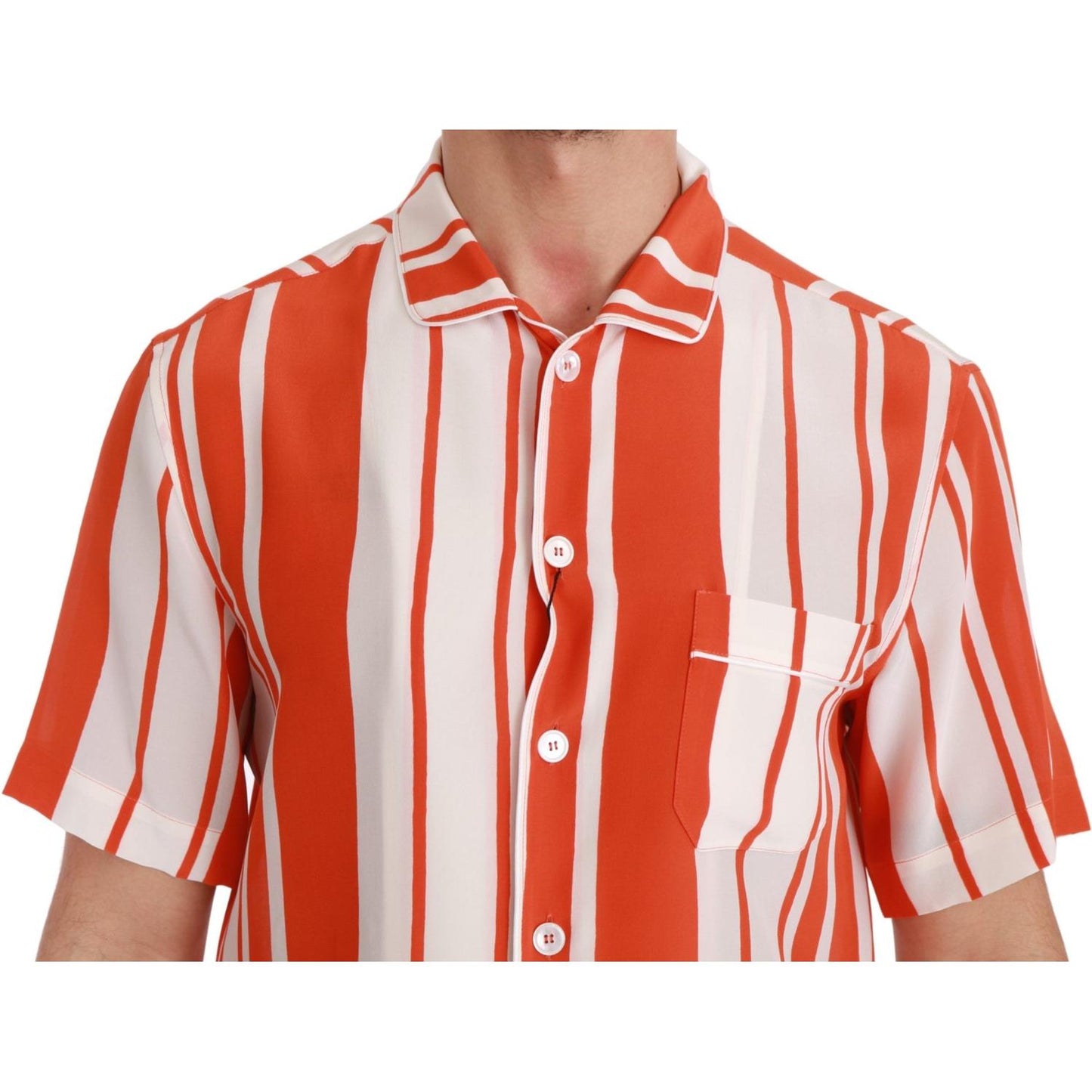 Dolce & Gabbana Elegant Striped Silk Shirt - White & Orange Dolce & Gabbana