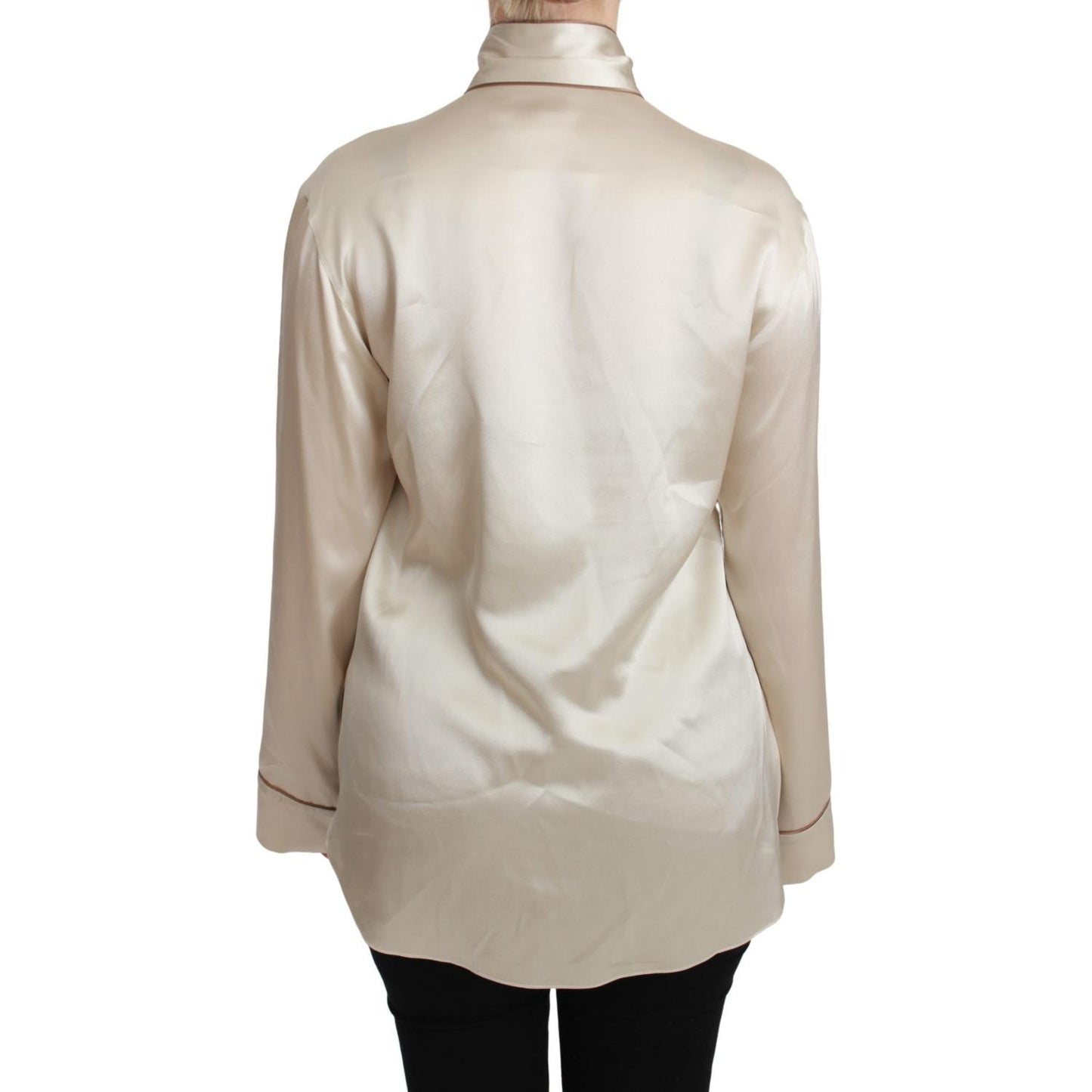 Dolce & Gabbana Elegant Beige Silk Satin Blouse with QUEEN Embroidery Dolce & Gabbana