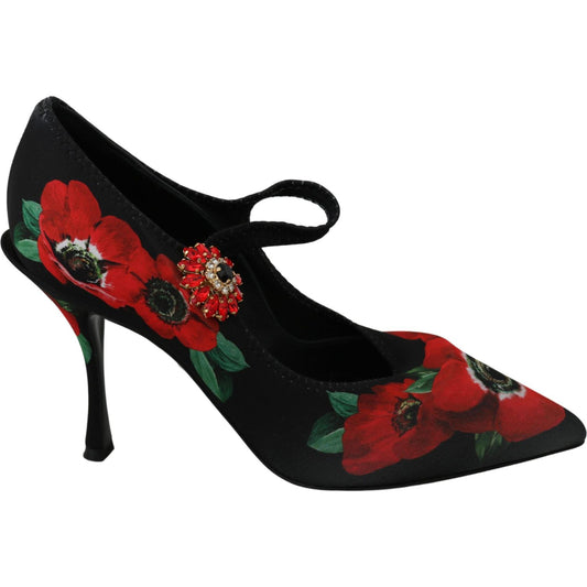 Dolce & Gabbana Black Red Floral Mary Janes Pumps Shoes 1728,38% Polyester,46% Nylon,67345645728,Dolce & Gabbana,EU36/US5.5,Material: 16% Spandex,Mid Heel - Pumps - Shoes,New with tags,Pumps - Shoes,Red,Sandals - Women - Shoes,Shoes,Women,Women - Shoes