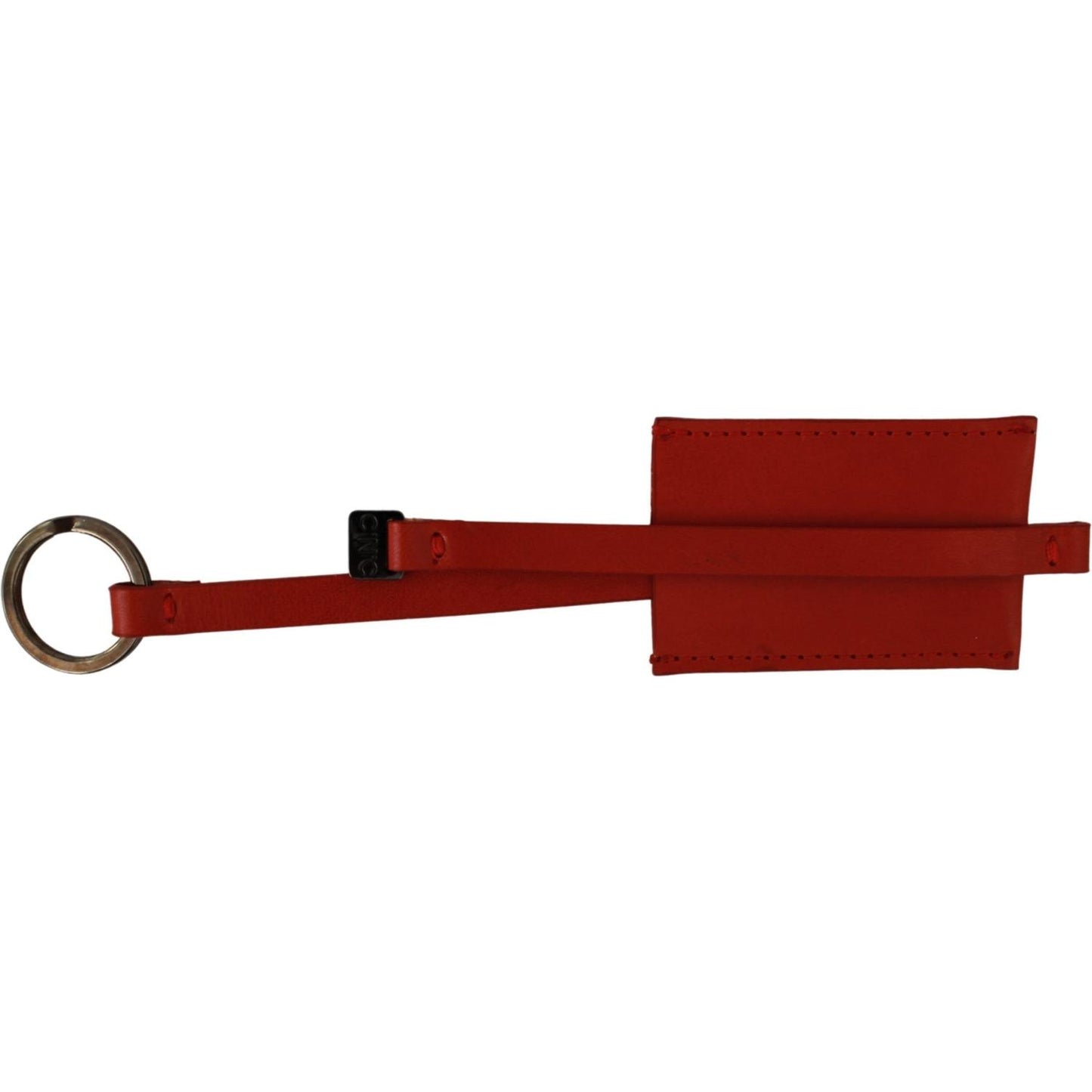 Elegant Leather and Metal Keychain - Red