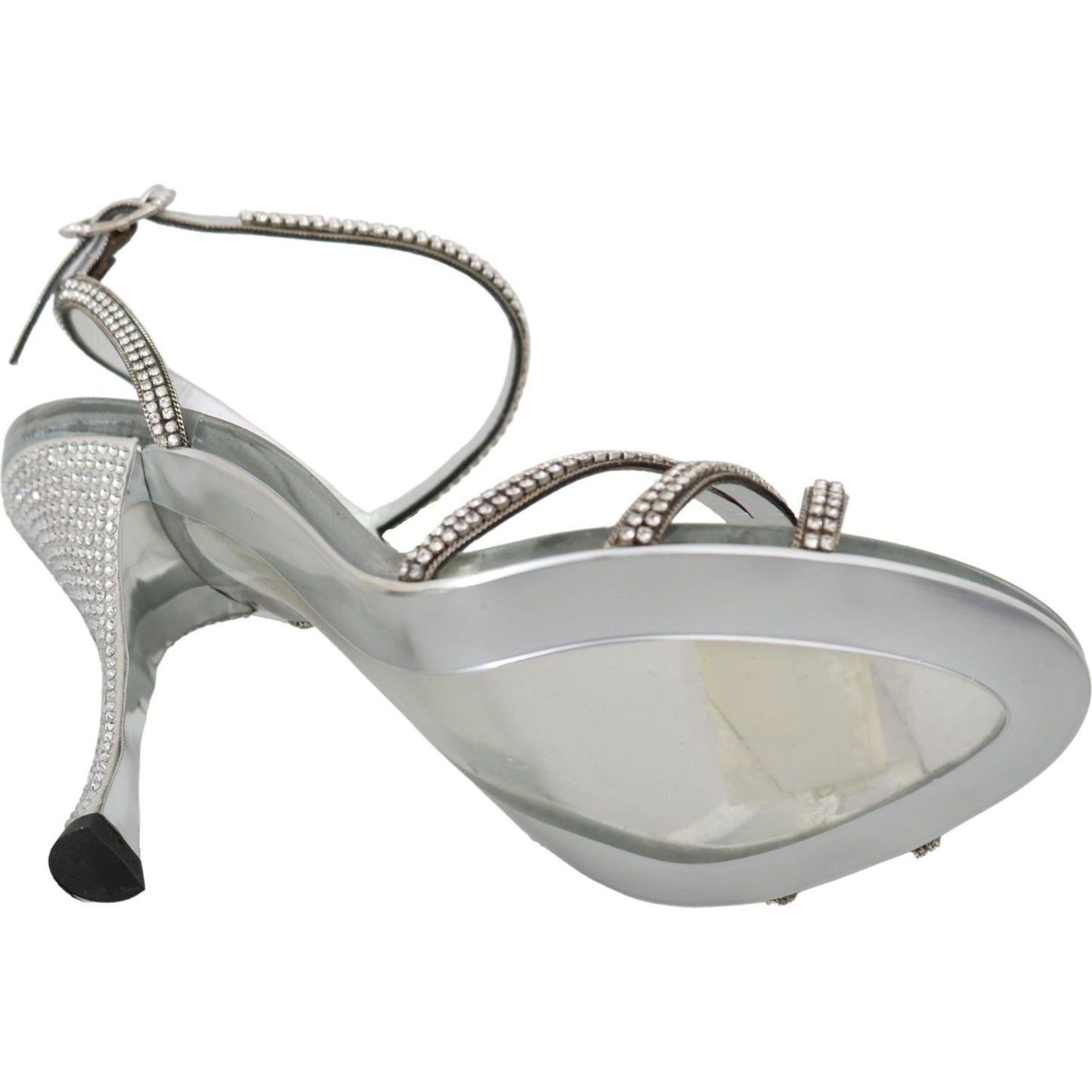 Dolce & Gabbana Silver Crystal Ankle Strap Sandals Shoes 1728,67345645728,Dolce & Gabbana,EU39/US8.5,Material: Leather,New with tags,Sandals - Shoes,Sandals - Women - Shoes,Shoes,Silver,Stiletto Heels - Sandals - Shoes,Strap-Ons - Sandals - Shoes,Women,Wo