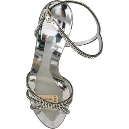 Dolce & Gabbana Silver Crystal Ankle Strap Sandals Shoes 1728,67345645728,Dolce & Gabbana,EU39/US8.5,Material: Leather,New with tags,Sandals - Shoes,Sandals - Women - Shoes,Shoes,Silver,Stiletto Heels - Sandals - Shoes,Strap-Ons - Sandals - Shoes,Women,Wo