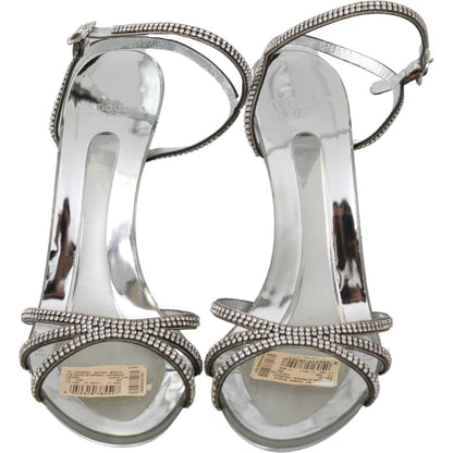 Dolce & Gabbana Silver Crystal Ankle Strap Sandals Shoes 1728,67345645728,Dolce & Gabbana,EU39/US8.5,Material: Leather,New with tags,Sandals - Shoes,Sandals - Women - Shoes,Shoes,Silver,Stiletto Heels - Sandals - Shoes,Strap-Ons - Sandals - Shoes,Women,Wo