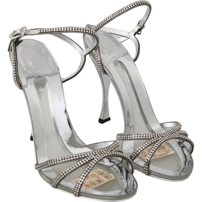 Dolce & Gabbana Silver Crystal Ankle Strap Sandals Shoes 1728,67345645728,Dolce & Gabbana,EU39/US8.5,Material: Leather,New with tags,Sandals - Shoes,Sandals - Women - Shoes,Shoes,Silver,Stiletto Heels - Sandals - Shoes,Strap-Ons - Sandals - Shoes,Women,Wo