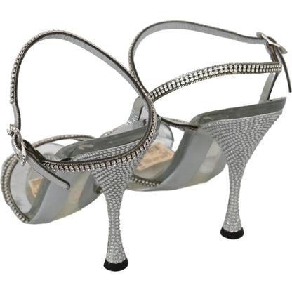 Dolce & Gabbana Silver Crystal Ankle Strap Sandals Shoes 1728,67345645728,Dolce & Gabbana,EU39/US8.5,Material: Leather,New with tags,Sandals - Shoes,Sandals - Women - Shoes,Shoes,Silver,Stiletto Heels - Sandals - Shoes,Strap-Ons - Sandals - Shoes,Women,Wo